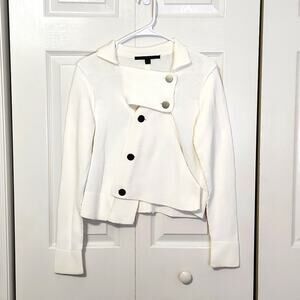 Katherine Barclay Women's Ivory Asymmetrical Long Sleeve Button Sweater Size Med